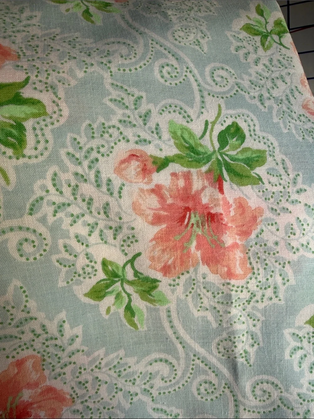 Vintage Blue Pink Floral Cotton Blend Fabric/Flat Sheet 2.5+ Yards x 72” Wide